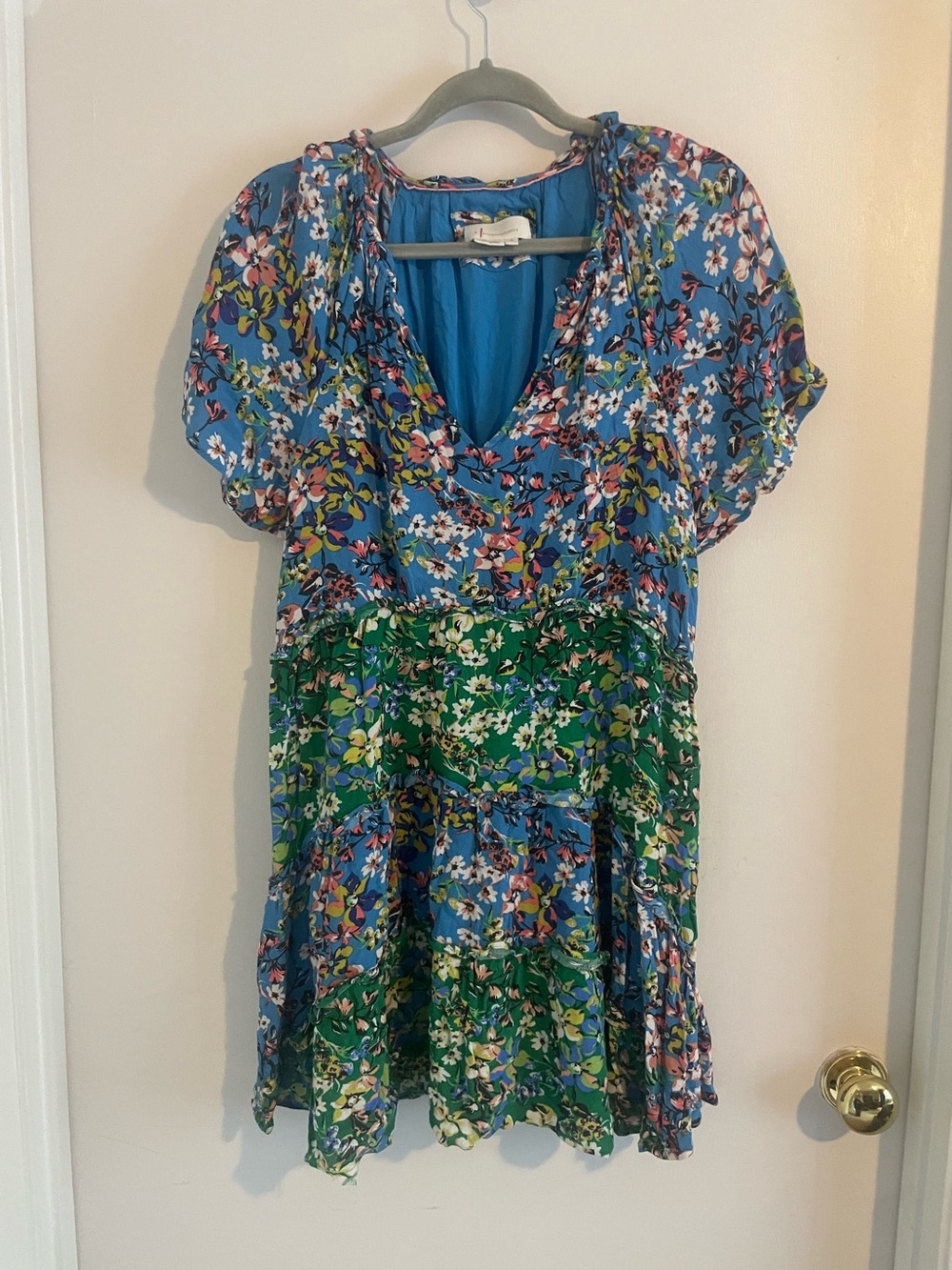 By Anthropologie Mixed Floral Tiered V-Neck Dress M